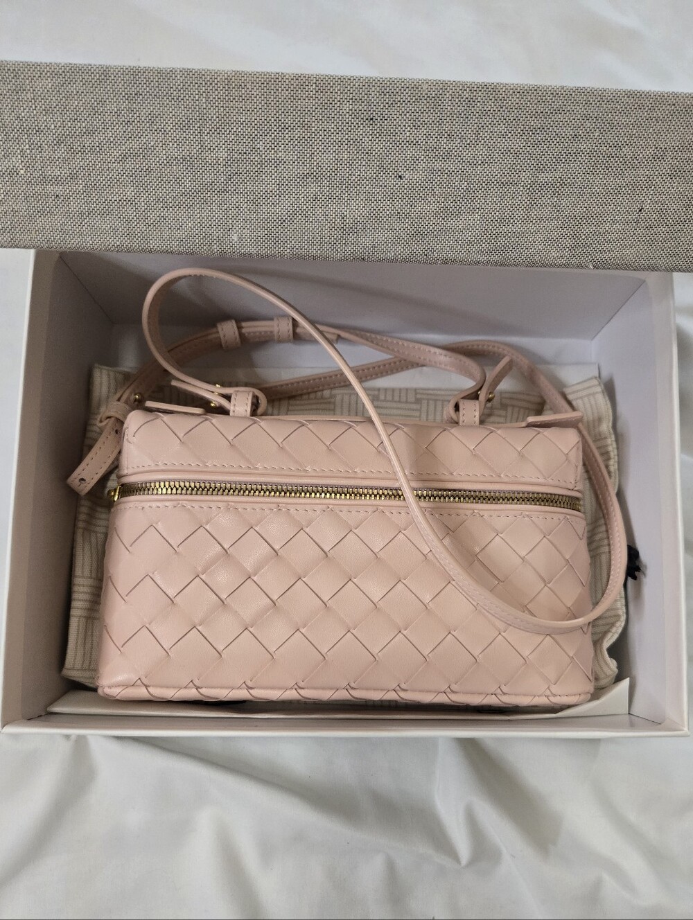 Woven Leather Vanity Bag Crossbody in Blush Pink
